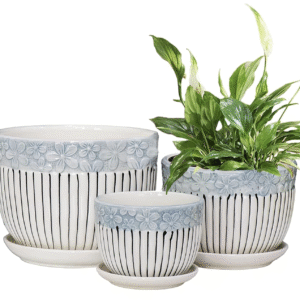 Minimalist 14cm white ceramic indoor plant pot featuring a matching saucer
